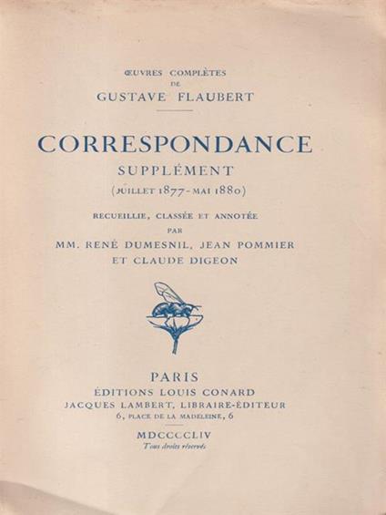   Correspondance Supplement Juillet 1877 - Mai 1880 - Gustave Flaubert - copertina