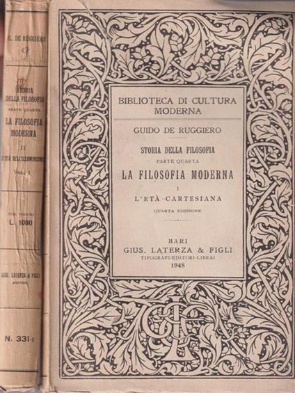 Storia della filosofia parte quarta. La filosofia moderna 2 voll - Guido Ruggero - copertina