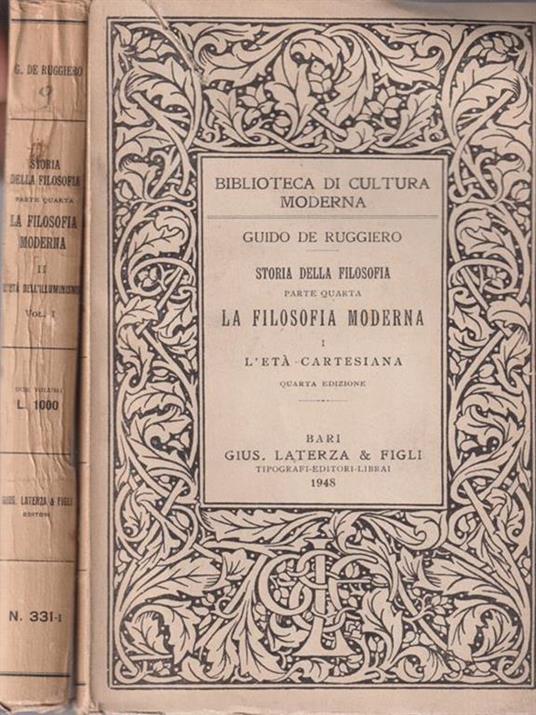 Storia della filosofia parte quarta. La filosofia moderna 2 voll - Guido Ruggero - copertina