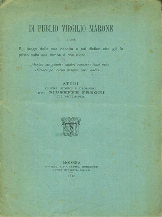 Di Publio Virgilio marone - Giuseppe Fregni - copertina