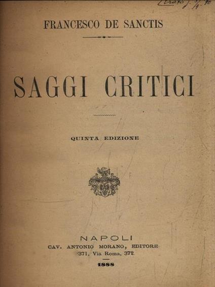 Saggi critici - Francesco De Sanctis - copertina