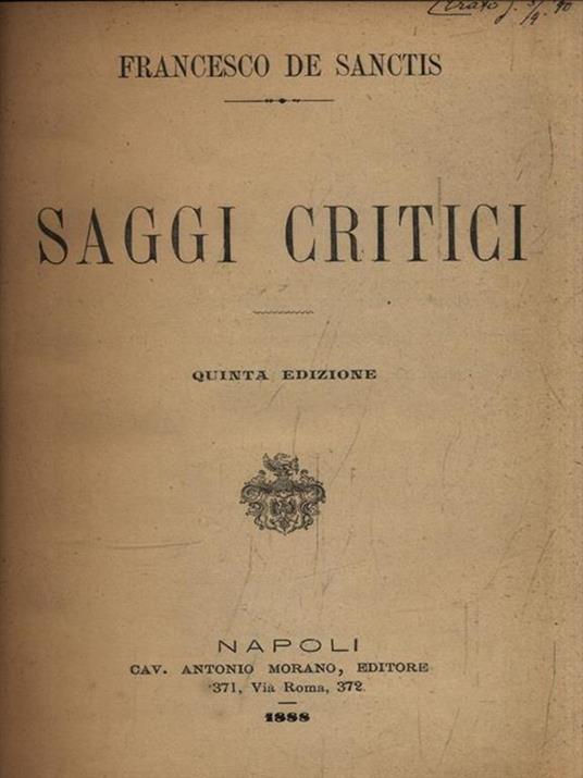 Saggi critici - Francesco De Sanctis - copertina