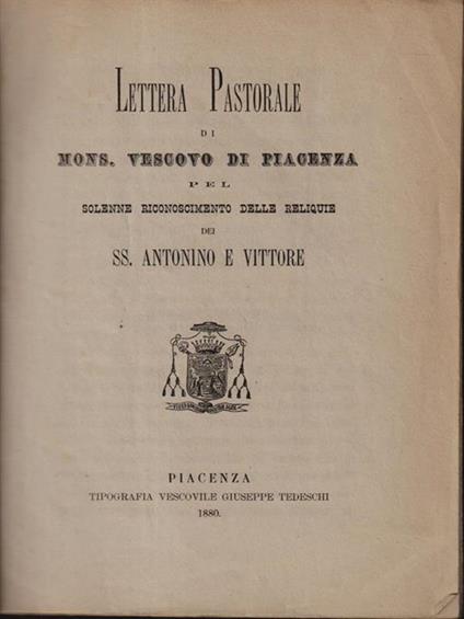 Lettera pastorale di mons. vescovo di Piacenza - copertina