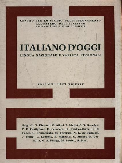 Italiano d'oggi. Lingua nazionale e varietà regionali - copertina