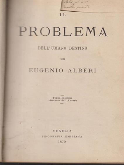 Il problema dell'umano destino - Eugenio Alberi - copertina
