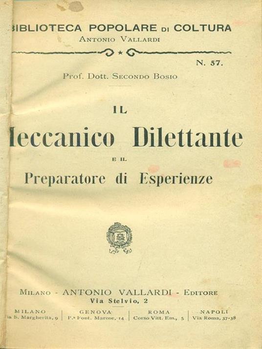 Il meccanico dilettante e il preparatore di esperienze - Secondo Bosio - copertina