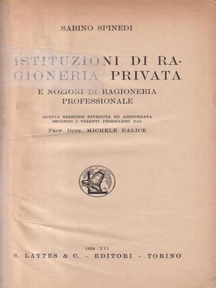 Istituzioni di ragioneria privata - Michele Balice - copertina