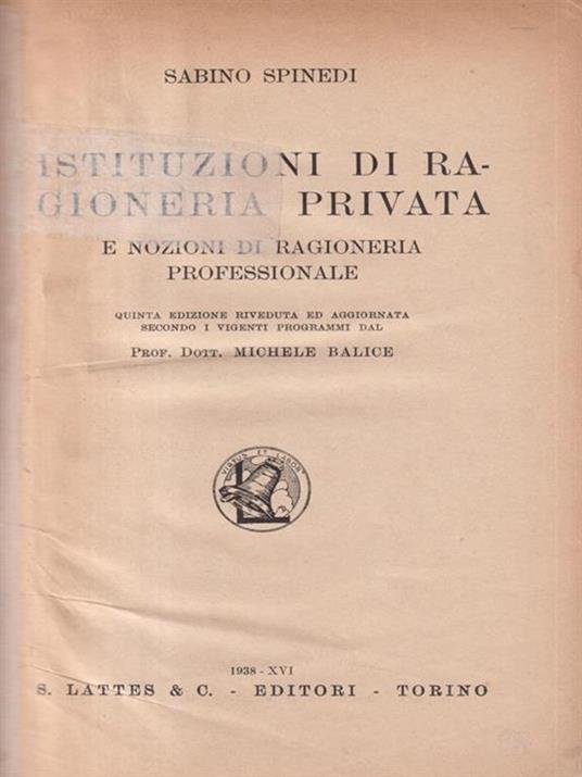 Istituzioni di ragioneria privata - Michele Balice - copertina