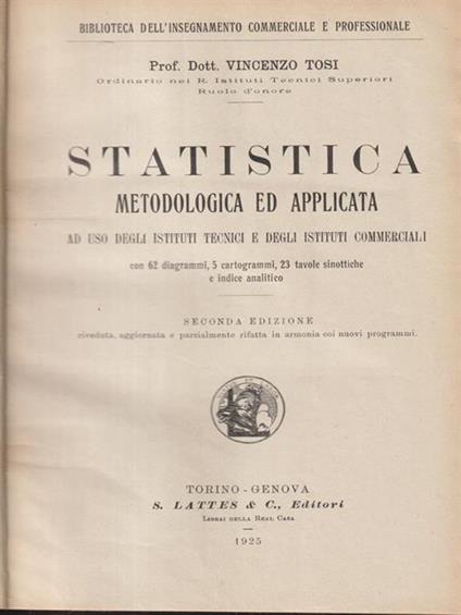 Statistica metodologica ed applicata - Vincenzo Tosi - copertina