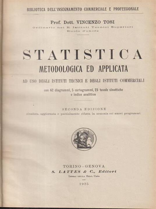 Statistica metodologica ed applicata - Vincenzo Tosi - copertina