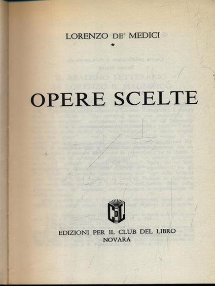 Opere scelte - Lorenzo Medici - copertina