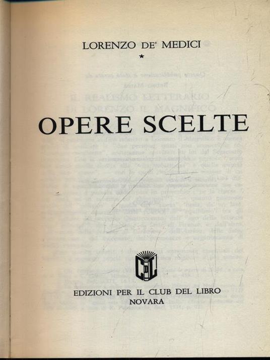 Opere scelte - Lorenzo Medici - copertina