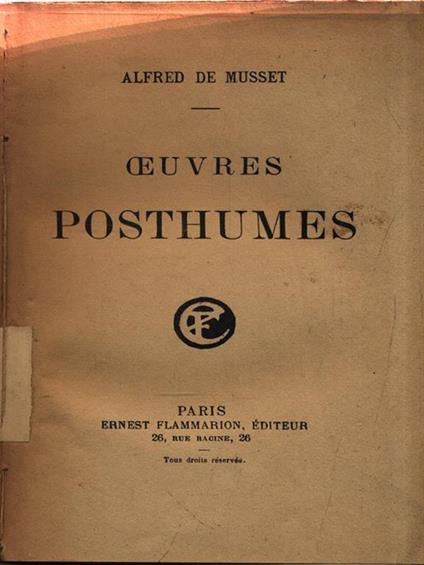 Oeuvres posthumes - Alfred De Musset - copertina