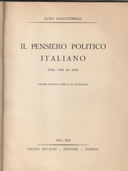 Il pensiero politico italiano - Luigi Salvatorelli - copertina