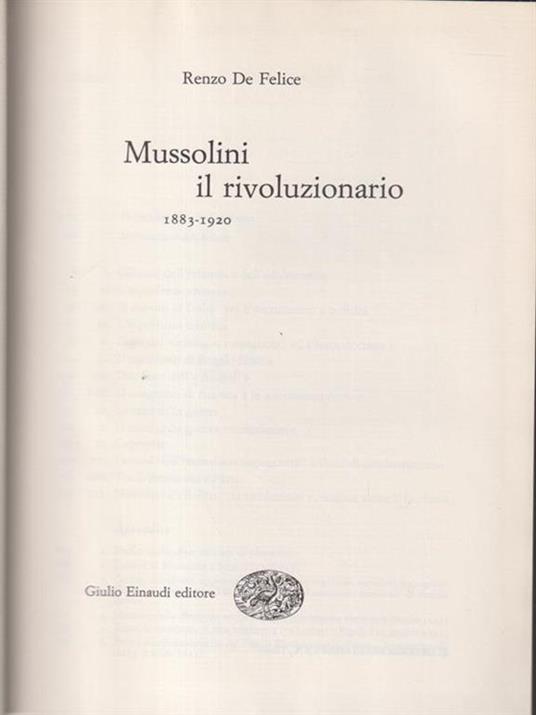 Mussolini il rivoluzionario - Renzo De Felice - copertina