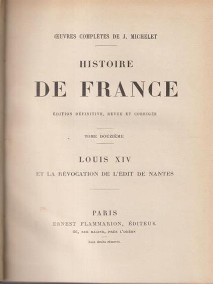   Histoire de France tome XII - Jules Michelet - copertina