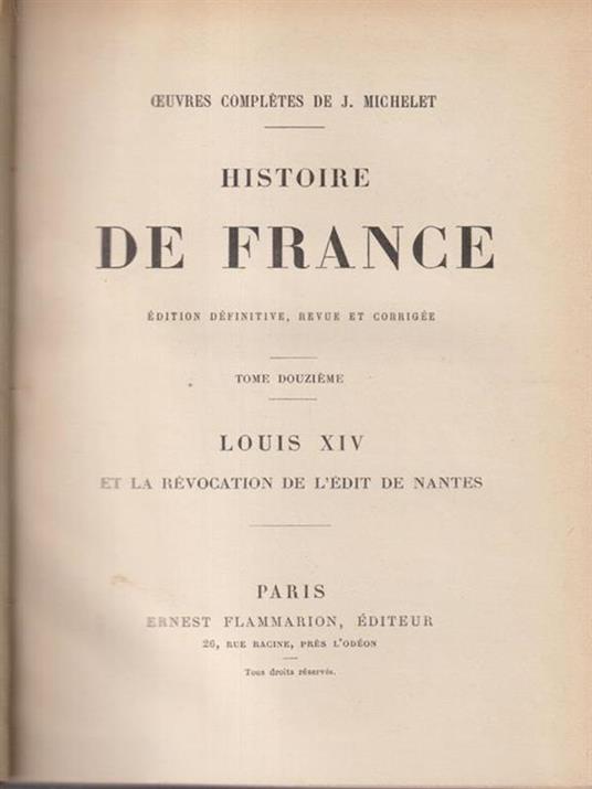   Histoire de France tome XII - Jules Michelet - copertina