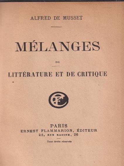 Melanges de litterature et de critique - Alfred de Musset - copertina