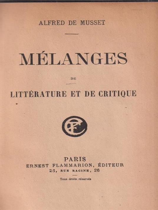 Melanges de litterature et de critique - Alfred de Musset - copertina