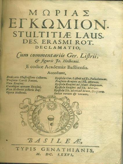   Mopiaz et camion stultitiae laus - Erasmo da Rotterdam - copertina