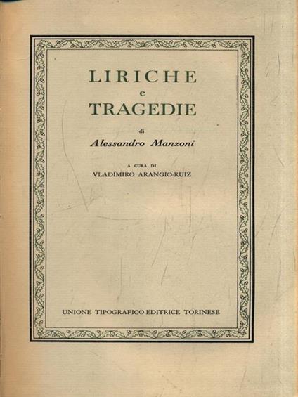   Liriche e tragedie - Alessandro Manzoni - copertina