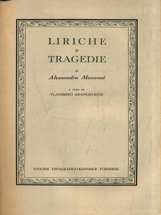   Liriche e tragedie - Alessandro Manzoni - copertina