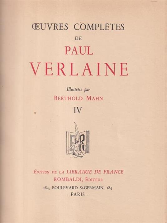   Oeuvres Completes de Paul Verlaine Vol. 4 - Paul Verlaine - copertina