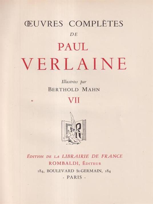   Oeuvres Completes de Paul Verlaine Vol. VII - Paul Verlaine - copertina