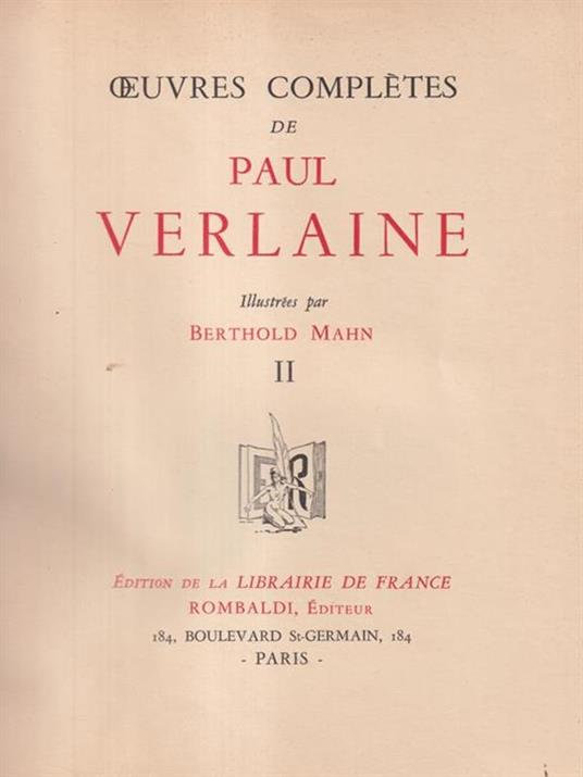   Oeuvres Completes de Paul Verlaine Vol. II - Paul Verlaine - copertina