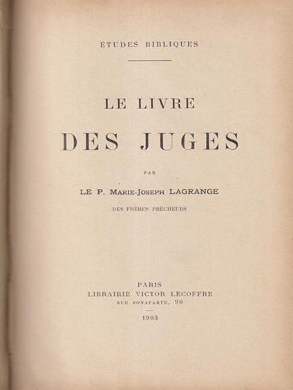 Le livre des juges - Marie-Joseph Lagrange - copertina