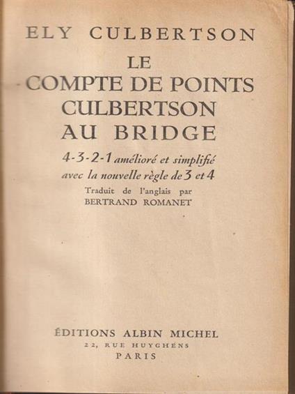 Le compte de points culbertson au bridge - Ely Culbertson - copertina