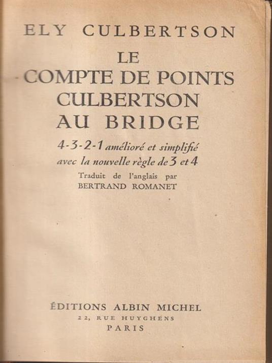 Le compte de points culbertson au bridge - Ely Culbertson - copertina