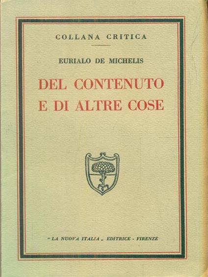   Del contenuto e di altre cose - Eurialo De Michelis - copertina