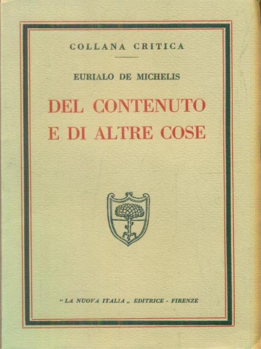   Del contenuto e di altre cose - Eurialo De Michelis - copertina