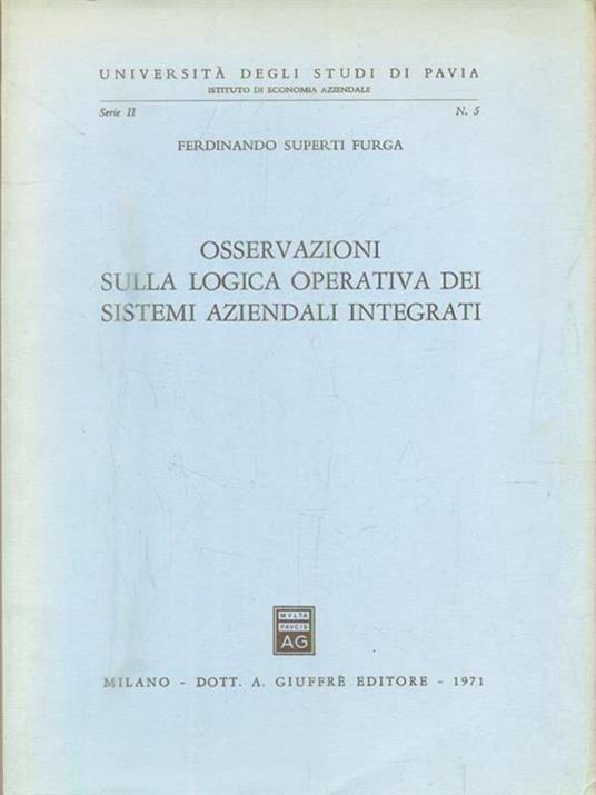 Osservazioni sulla logica operativa dei sistemi aziendali integrati - Ferdinando Superti Furga - copertina