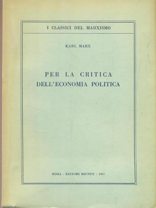   Per la critica dell'economia - Karl Marx - copertina
