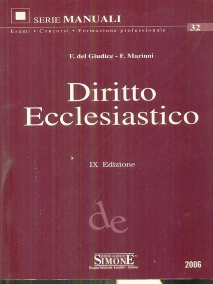 Diritto ecclesiastico IX Ed. - F. Del giudice - copertina