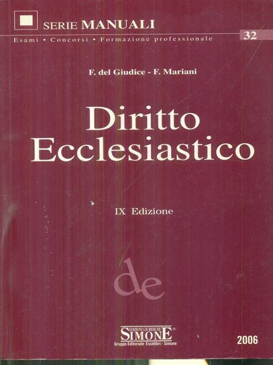 Diritto ecclesiastico IX Ed. - F. Del giudice - copertina