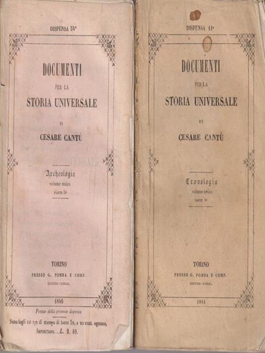 Documenti per la storia universale (1 volume in 2 tomi) - Cesare Cantù - copertina
