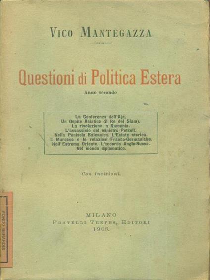 Questioni di Politica estera Anno secondo - Vico Mantegazza - copertina