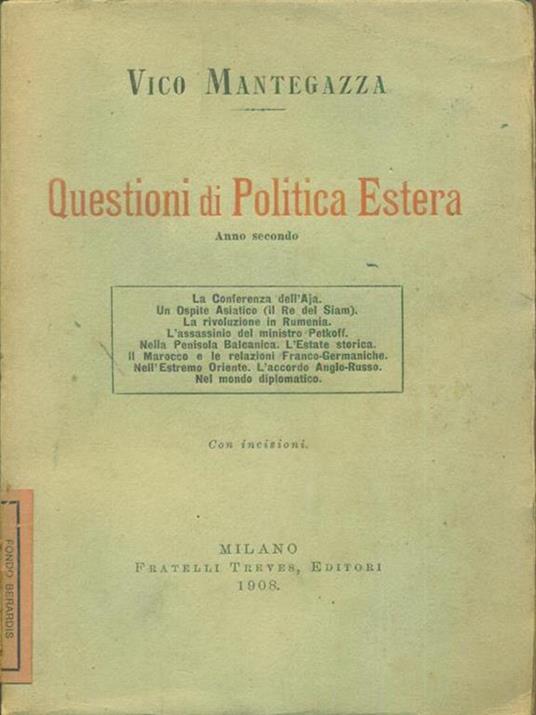 Questioni di Politica estera Anno secondo - Vico Mantegazza - copertina