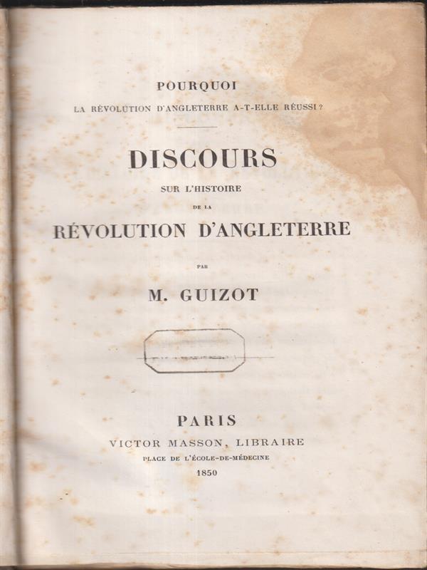 Discours sur l'histoire de la revolution d'Angleterre