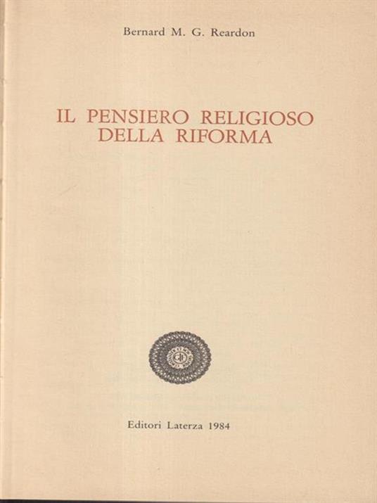 Il pensiero religioso della riforma - copertina