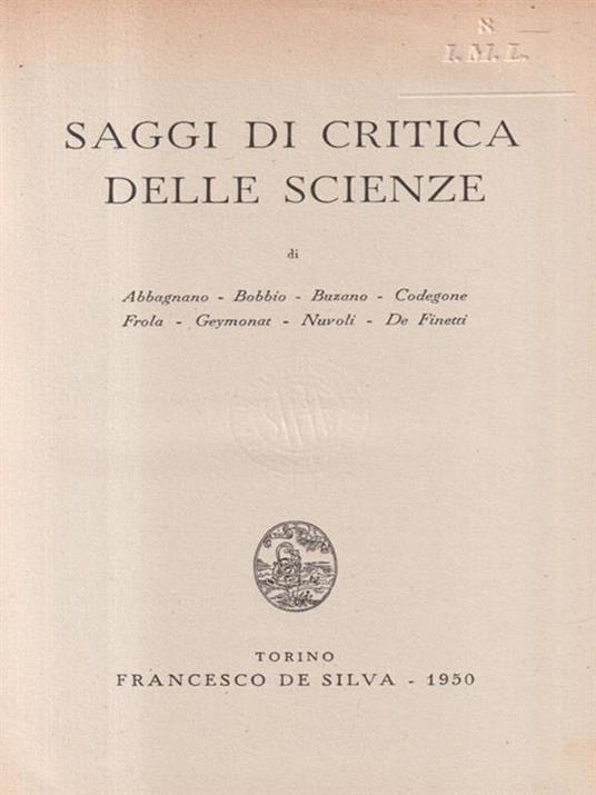 Saggi di critica delle scienze - copertina