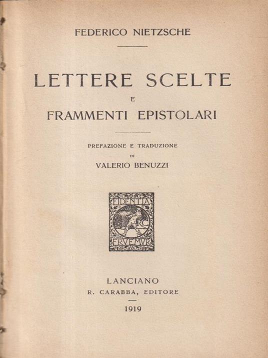 Lettere scelte e frammenti epistolari - Federico Nietzsche - copertina