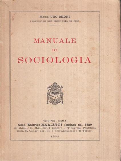 Manuale di Sociologia - Ugo Mioni - copertina