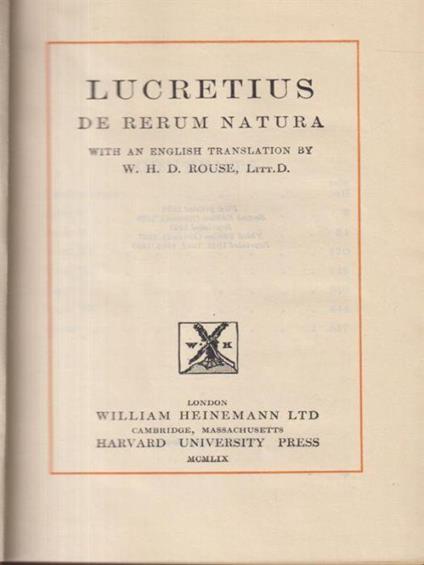Lucretius: De Rerum Natura - William Henry Denham Rouse - copertina