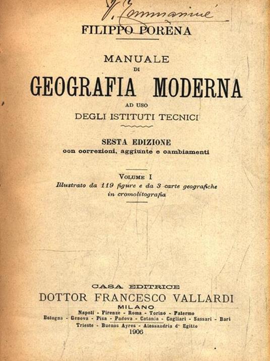   Manuale di Geografia Moderna. Volume I - Filippo Porena - copertina