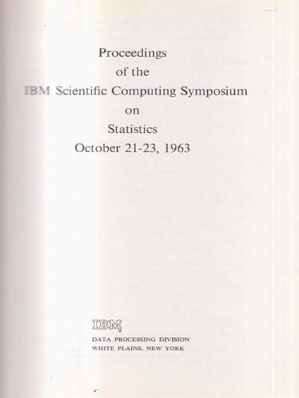 Proceedings IBM Scientific Computing Symposium Statistics -   - copertina