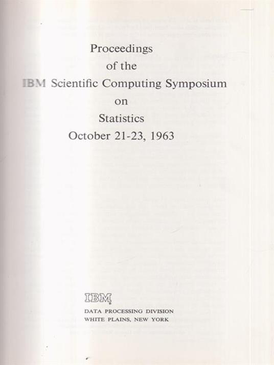 Proceedings IBM Scientific Computing Symposium Statistics -   - copertina
